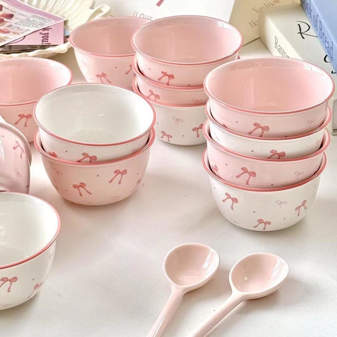 Sweet Bow Ceramic Bowl & Spoon Set