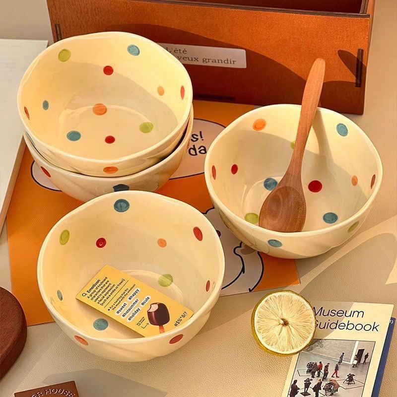 Colorful Polka Dot Ceramic Bowl Set - 6 Pieces