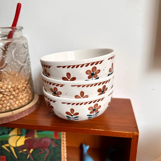 Retro Floral Ceramic Plate and Bowl