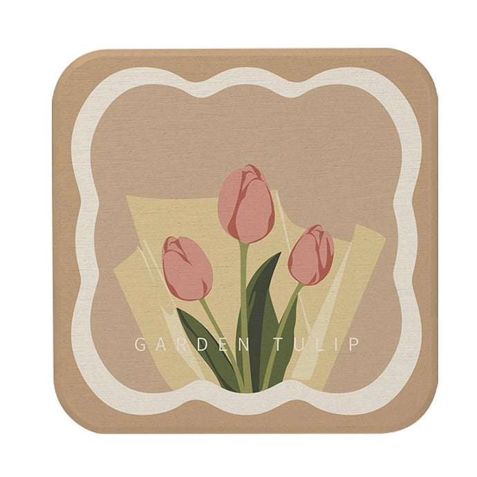 Coaster with pink tulips design on a beige background