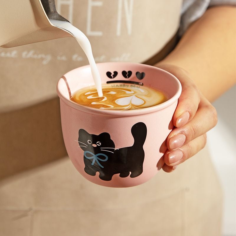 Mini Cup Black Cat Ceramic Coffee Cup with Lid