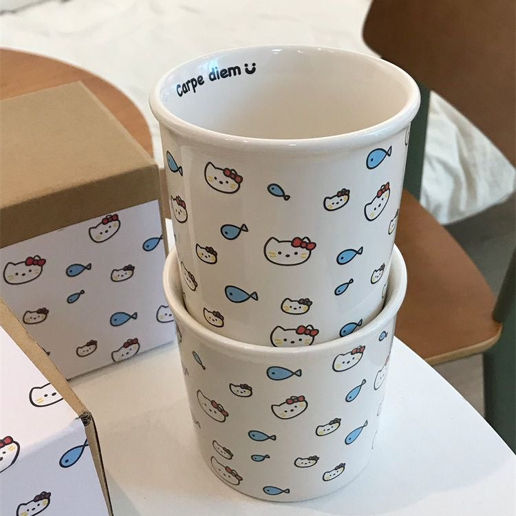 Handmade Ceramic Cup - Cute Star & Kitty Designs