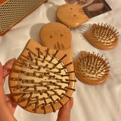 Cute Wooden Cat-Shaped Hair Brush