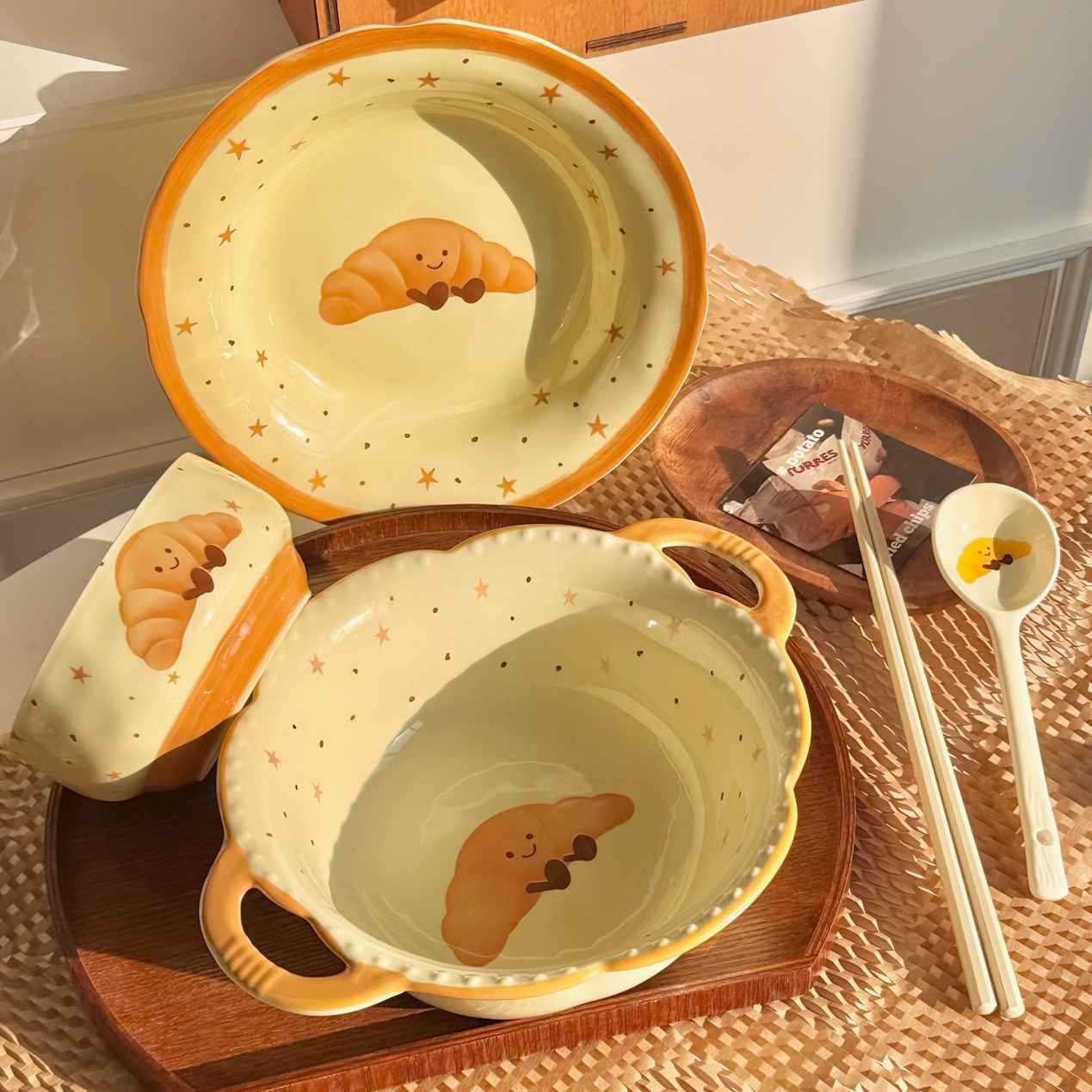 Cute Croissant Ceramic Tableware Set
