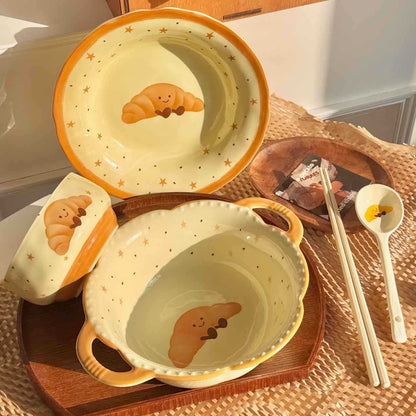 Cute Croissant Ceramic Tableware Set