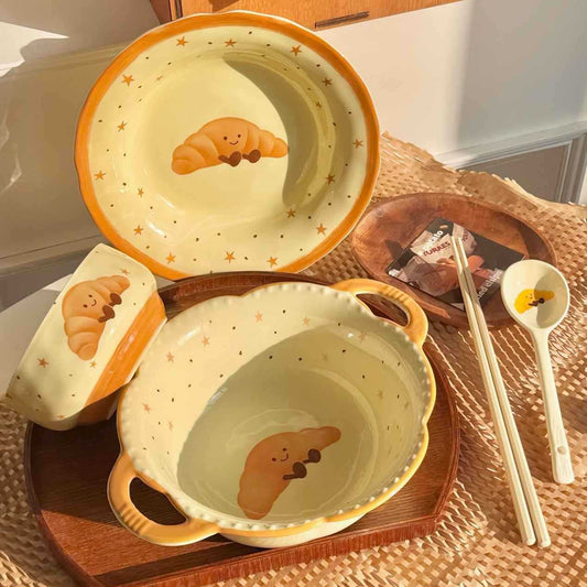 Cute Croissant Ceramic Tableware Set