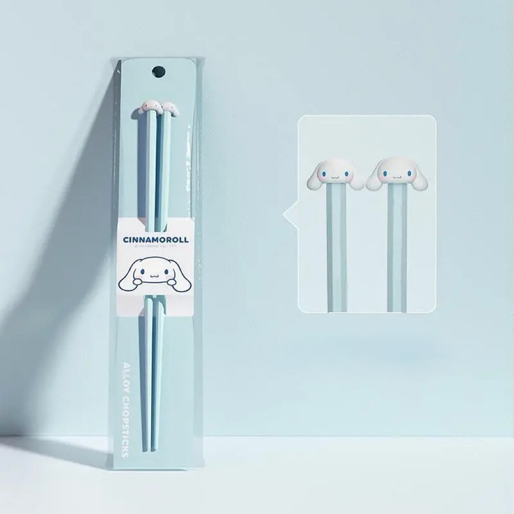 Cinnamoroll-themed chopsticks set with packaging on a light blue background