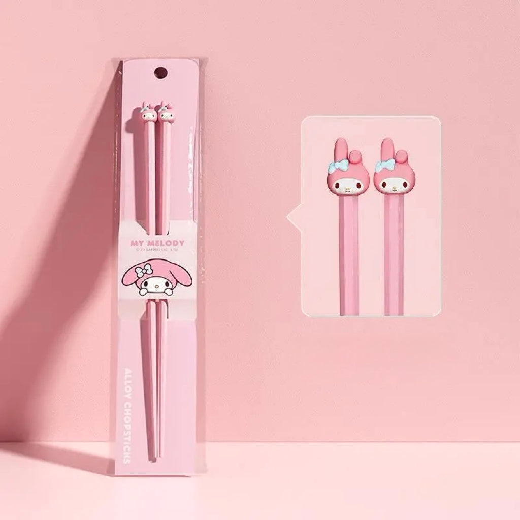 My Melody with cartoon character design on a pink background