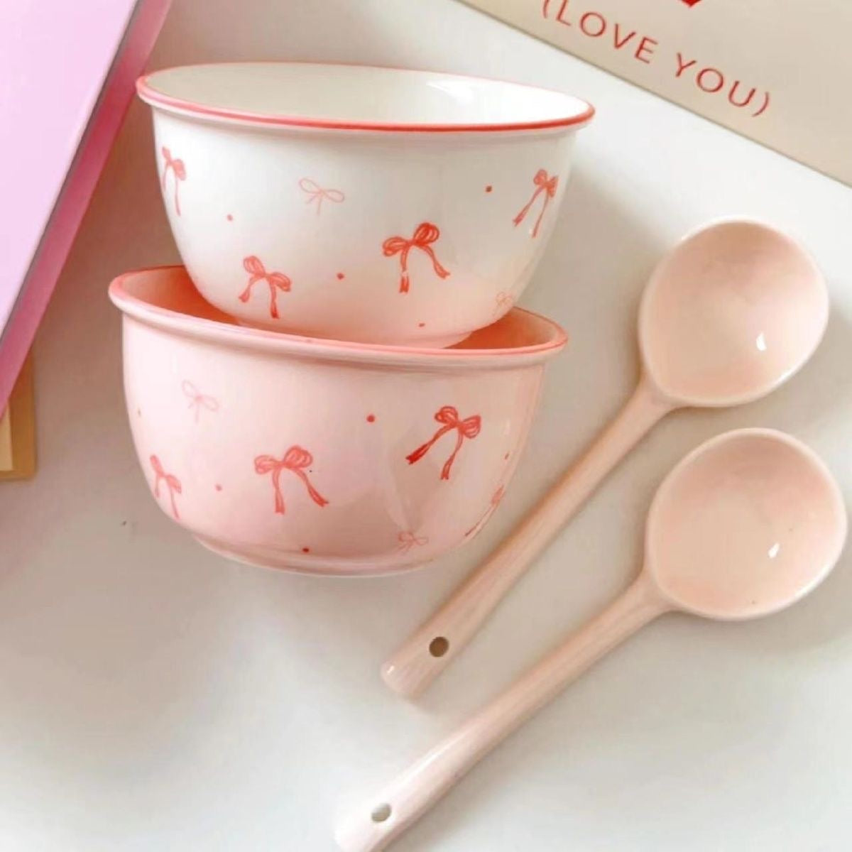 Sweet Bow Ceramic Bowl & Spoon Set