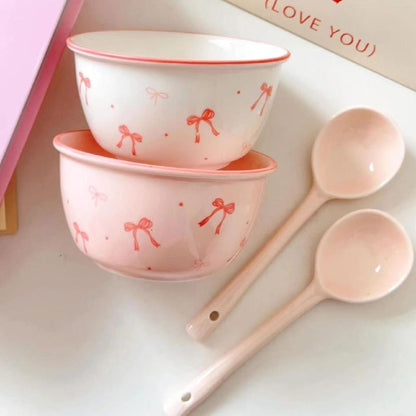 Sweet Bow Ceramic Bowl & Spoon Set