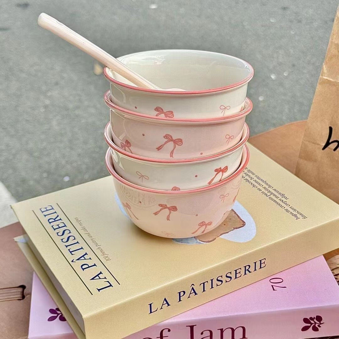 Sweet Bow Ceramic Bowl & Spoon Set