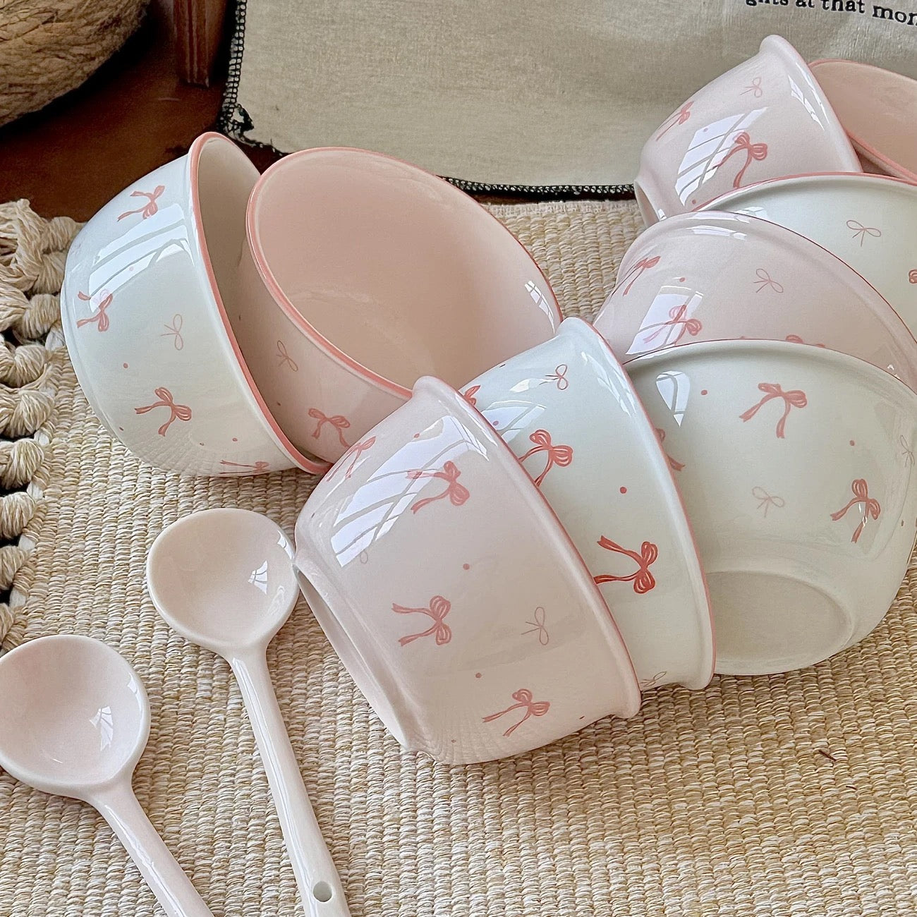 Sweet Bow Ceramic Bowl & Spoon Set