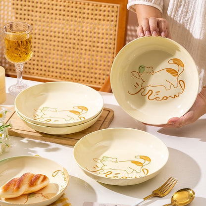 Playful Ginger Cat Ceramic Bowl & Plate