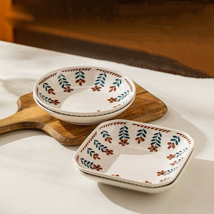 Retro Floral Ceramic Plate and Bowl