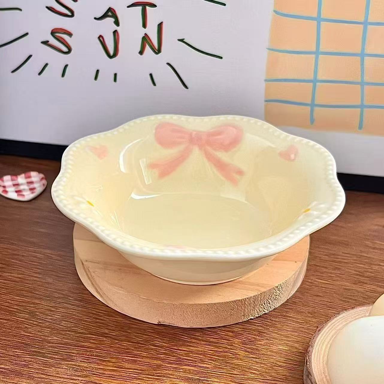 vintage-french-ceramic-bowl-pink-bow-embossed