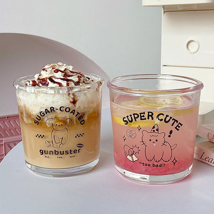 Cute animal-themed glass cups with aesthetic illustrations ¨C ideal for coffee, juice, and cocktails.