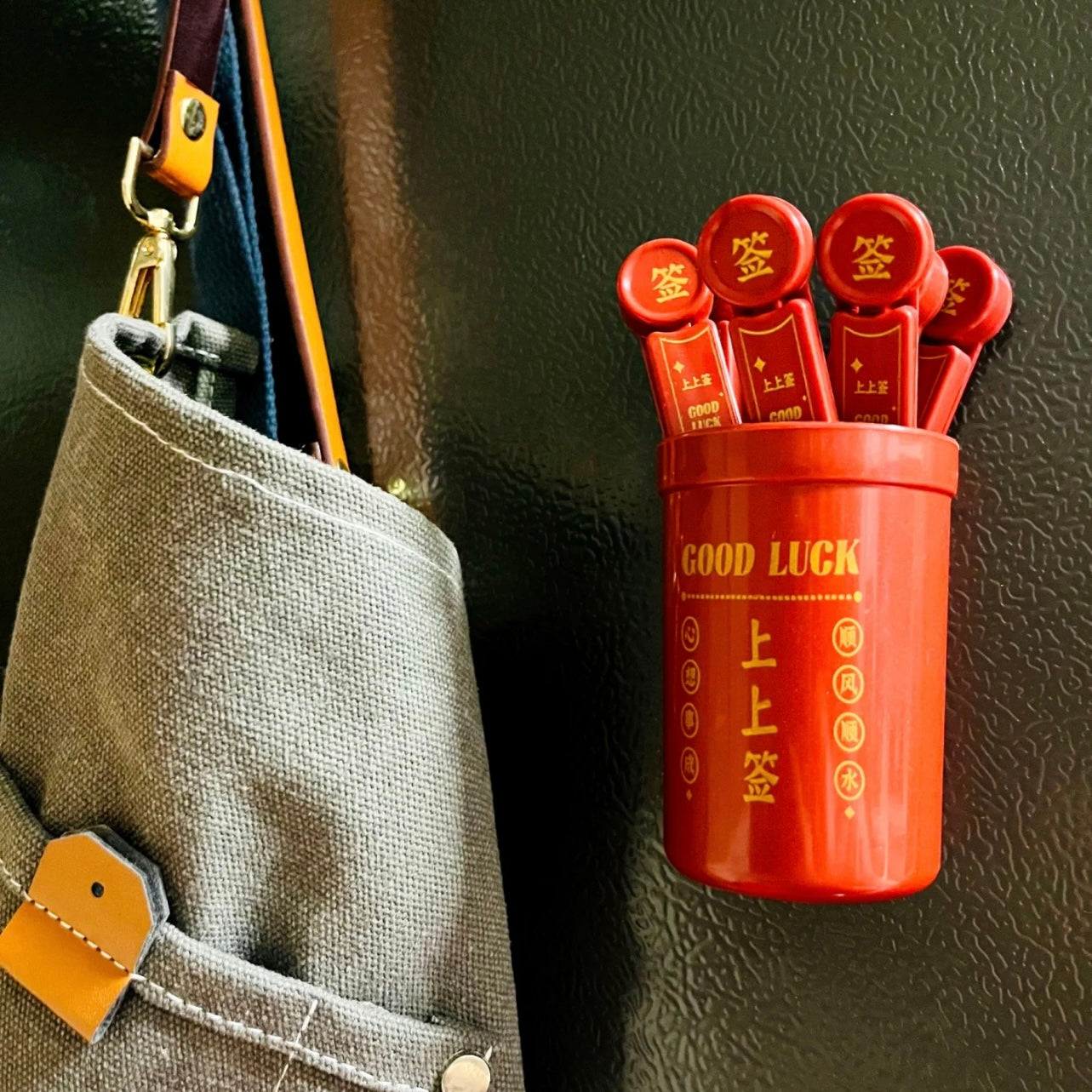 Good Luck Fortune Clips Set with Red Container and Golden Chinese Characters