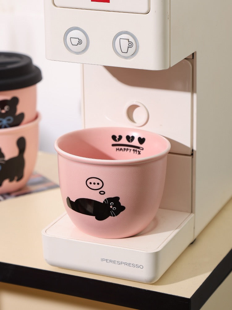 Mini Cup Black Cat Ceramic Coffee Cup with Lid